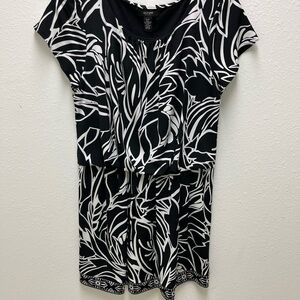 Alfani Black and White Leaf Print Blouse